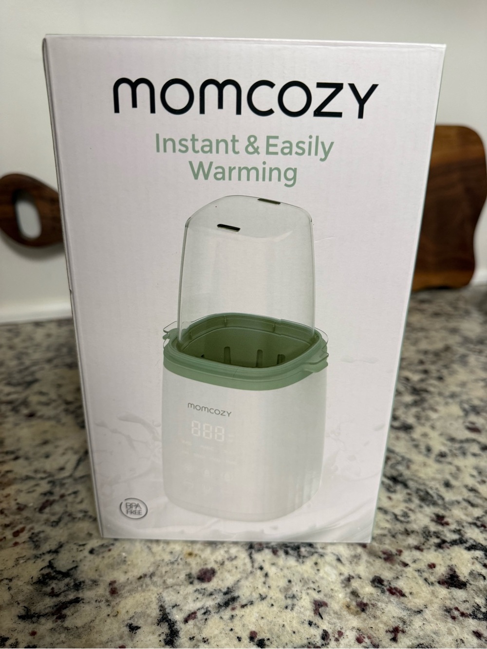 Momcozy Electric Bottle Warmer in Sage Green and White